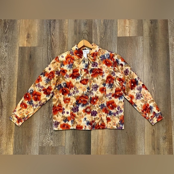 COLDWATER CREEK Women's Petite XS Fall Floral Button Up Long Sleeve Denim Jacket - Picture 2 of 13